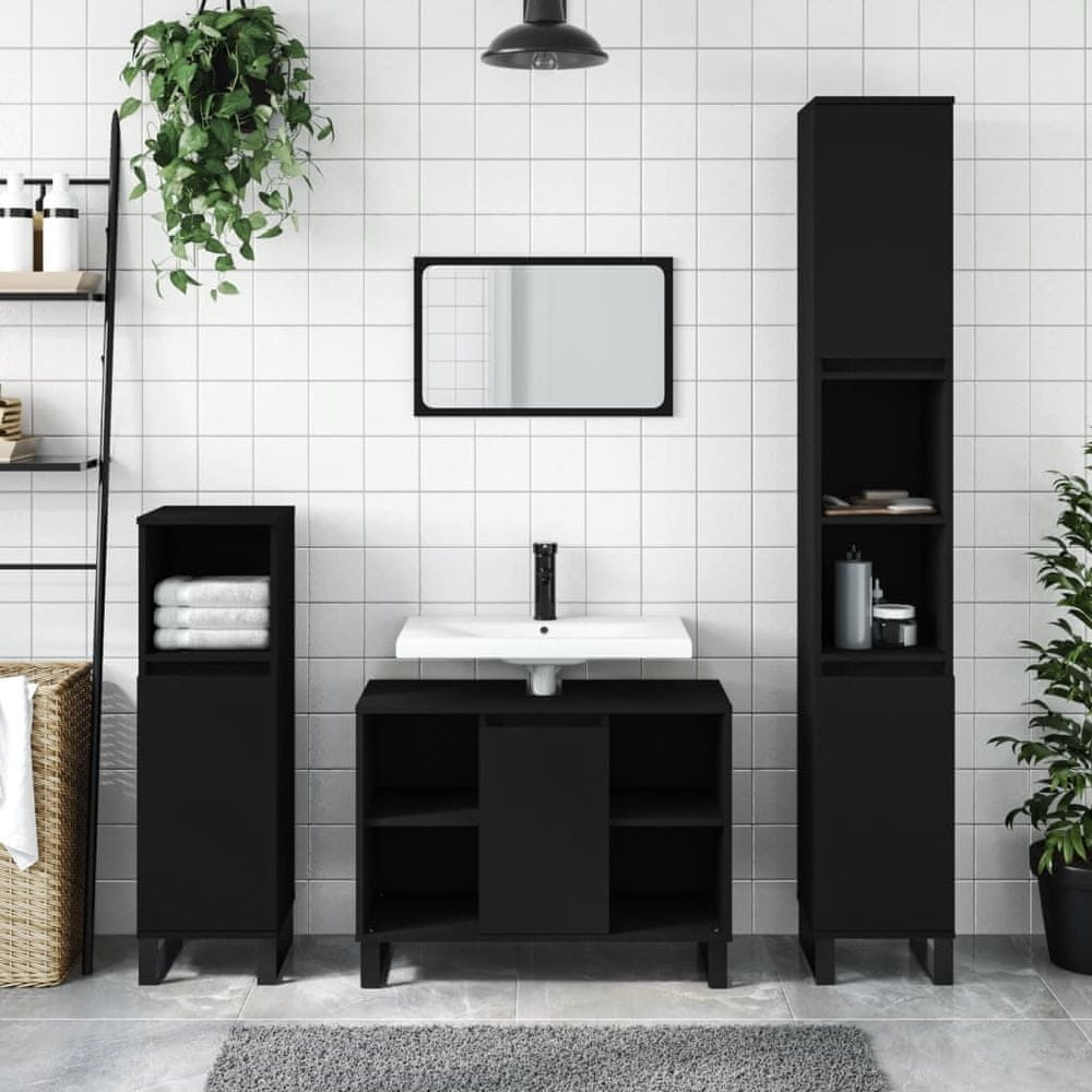 Vidaxl 3-dielna sada kúpeľňového nábytku čierna kompozitné drevo